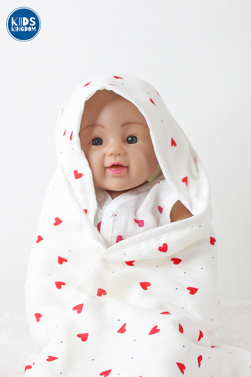 Muslin 8-Layer Infant Hooded Receiving Blanket | Red Heart