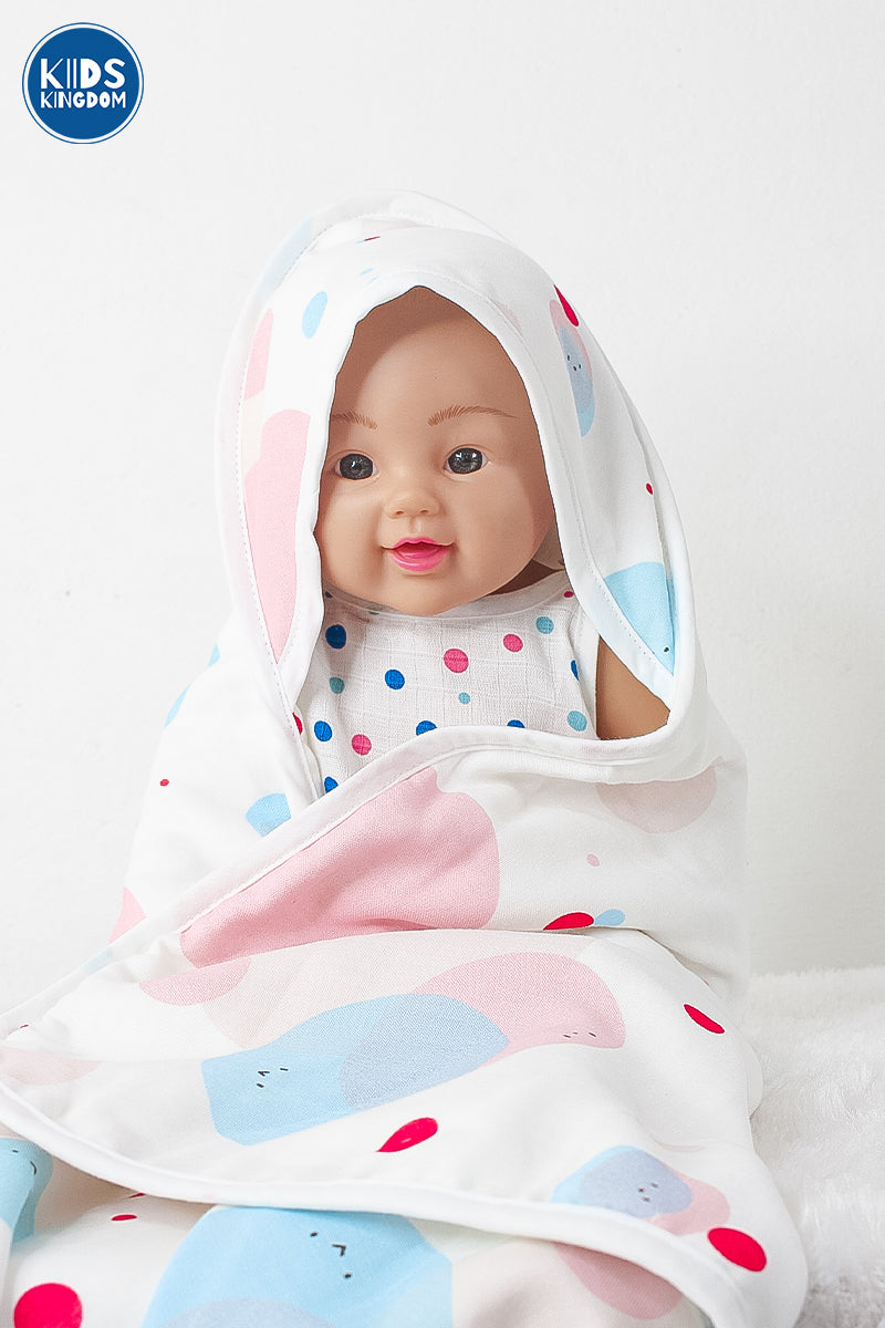 Muslin 8-Layer Newborn Hooded Receiving Blanket | Bubbles