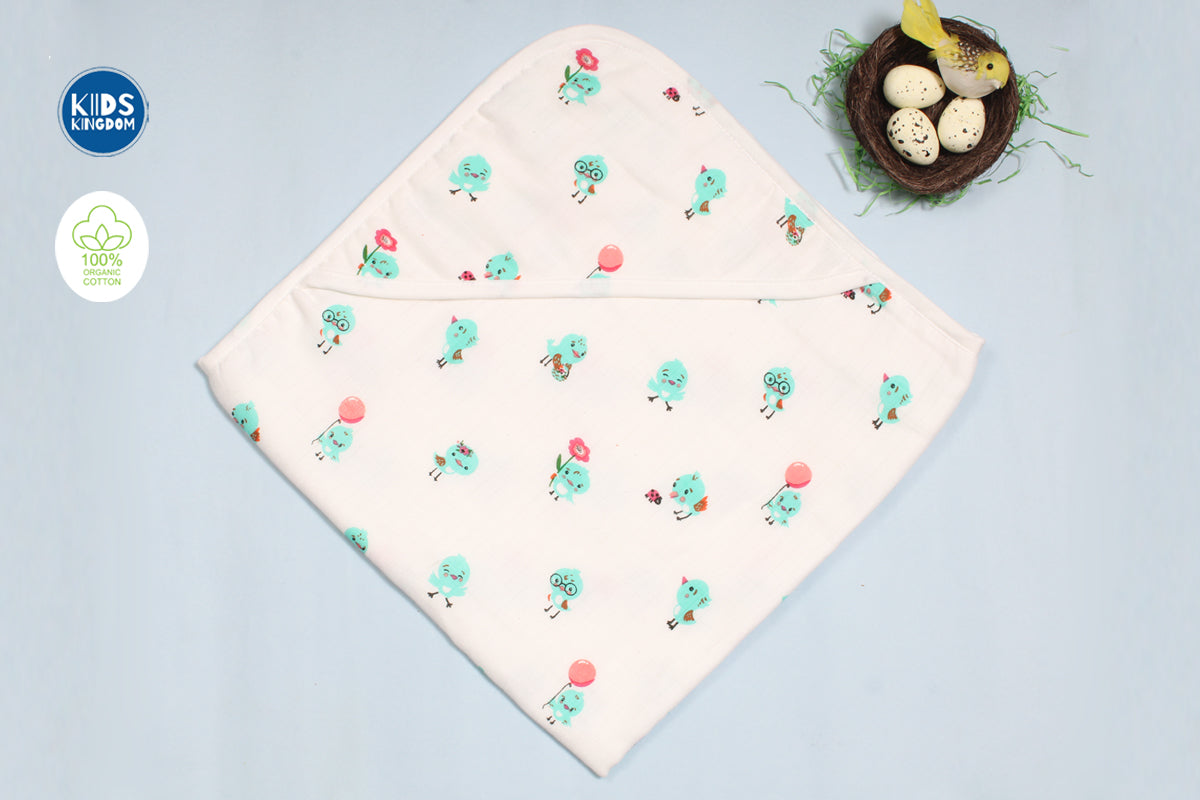 Muslin 8-Layer Newborn Hooded Receiving Blanket | Chicks