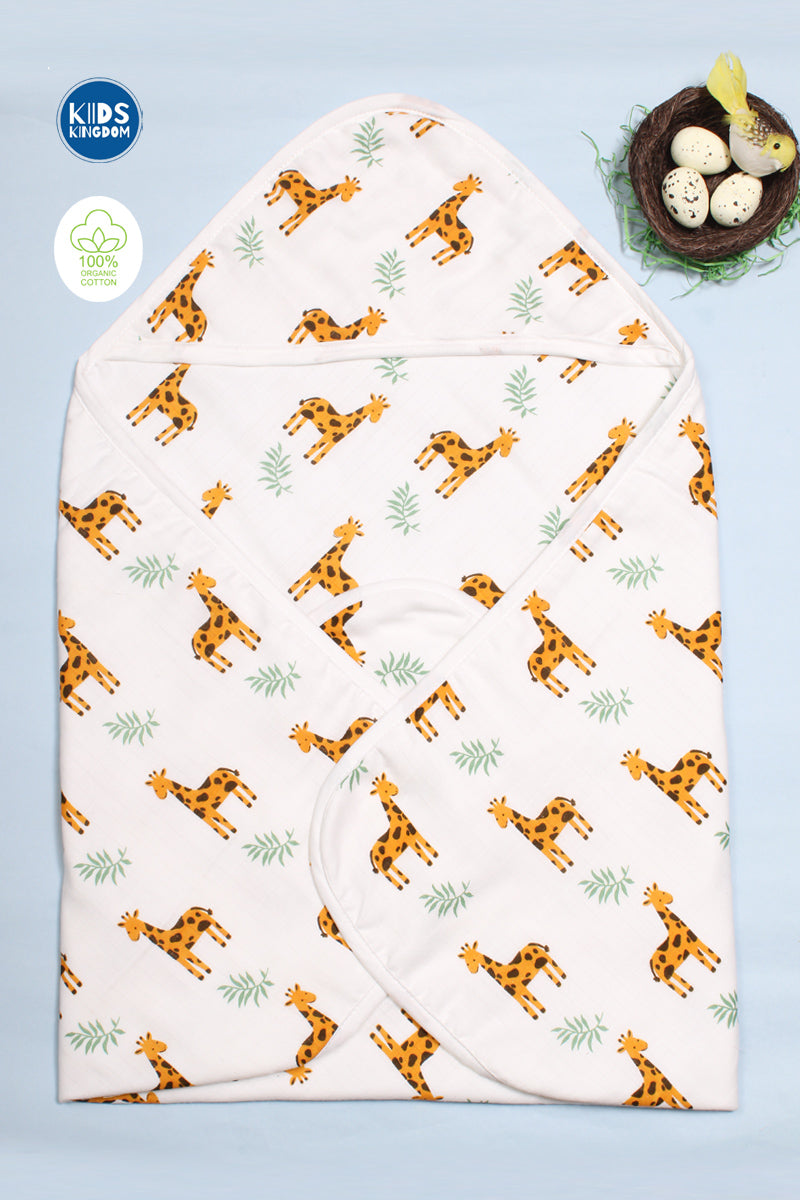 Muslin 8-Layer Newborn Hooded Receiving Blanket | Giraffe