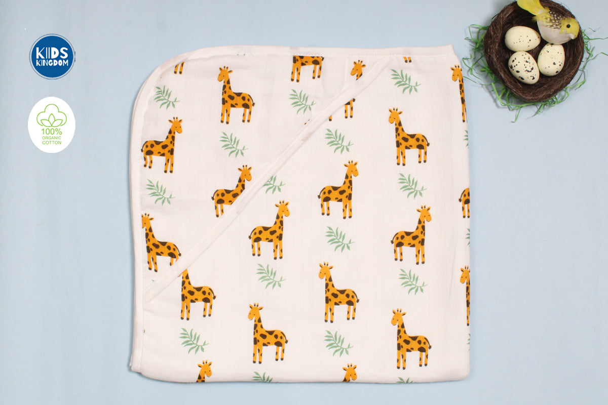 Muslin 8-Layer Newborn Hooded Receiving Blanket | Giraffe