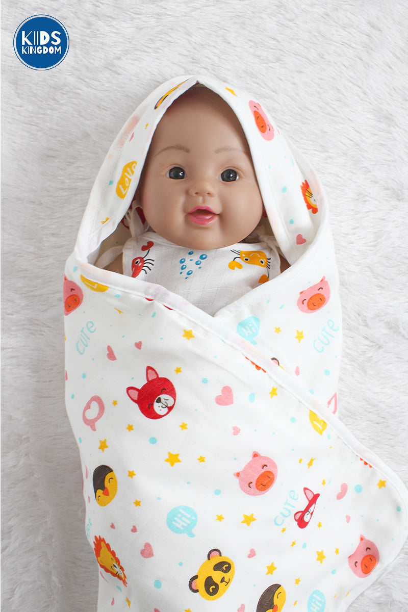 Muslin 8-Layer Newborn Hooded Receiving Blanket | Jungle