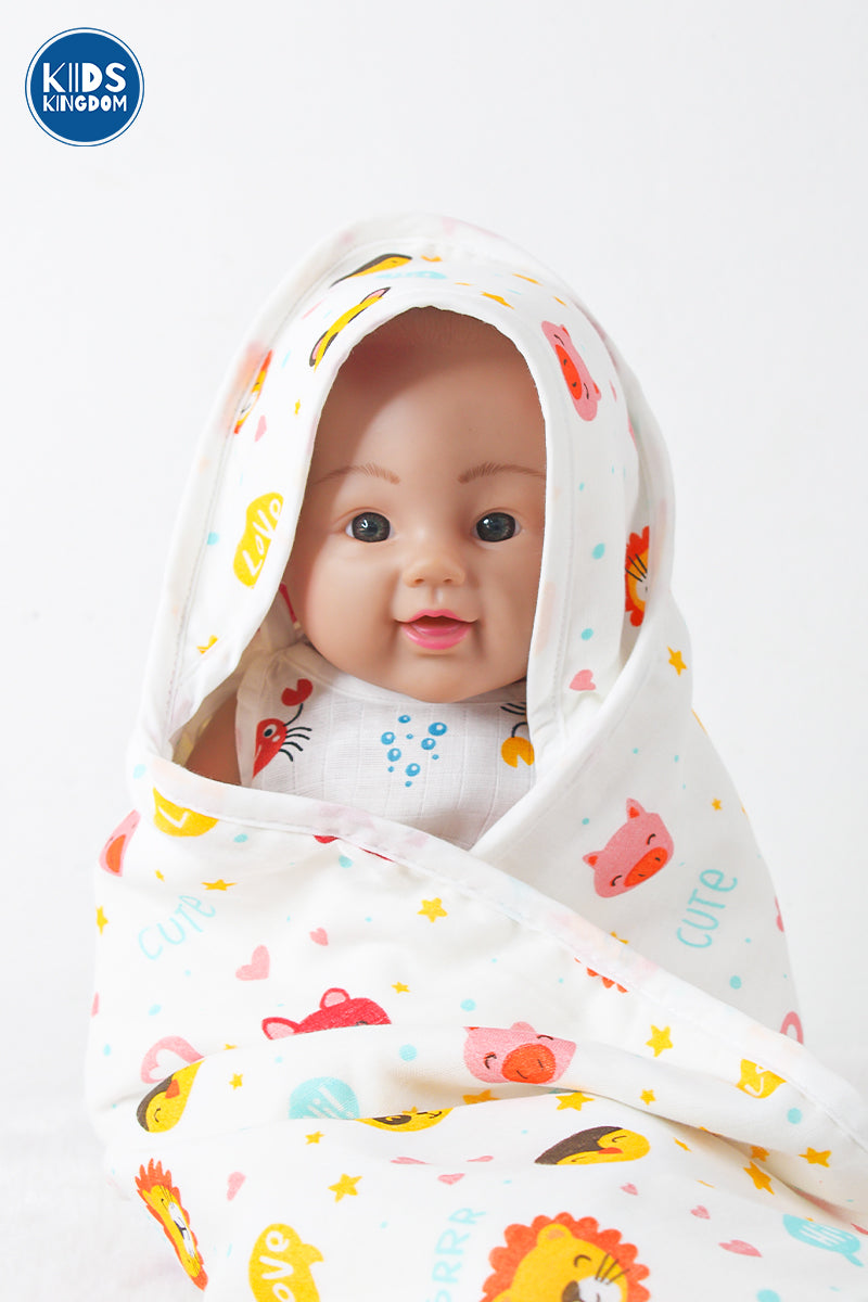 Muslin 8-Layer Newborn Hooded Receiving Blanket | Jungle
