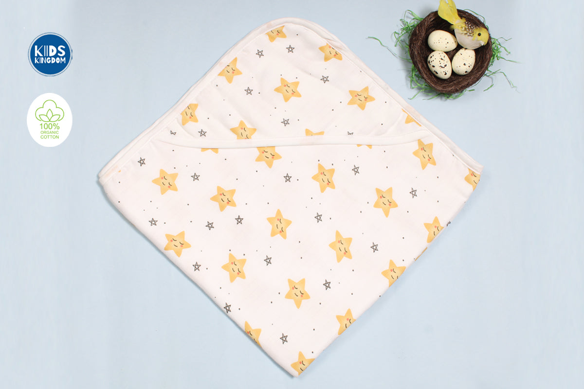 Muslin 8-Layer Newborn Hooded Receiving Blanket | Stars