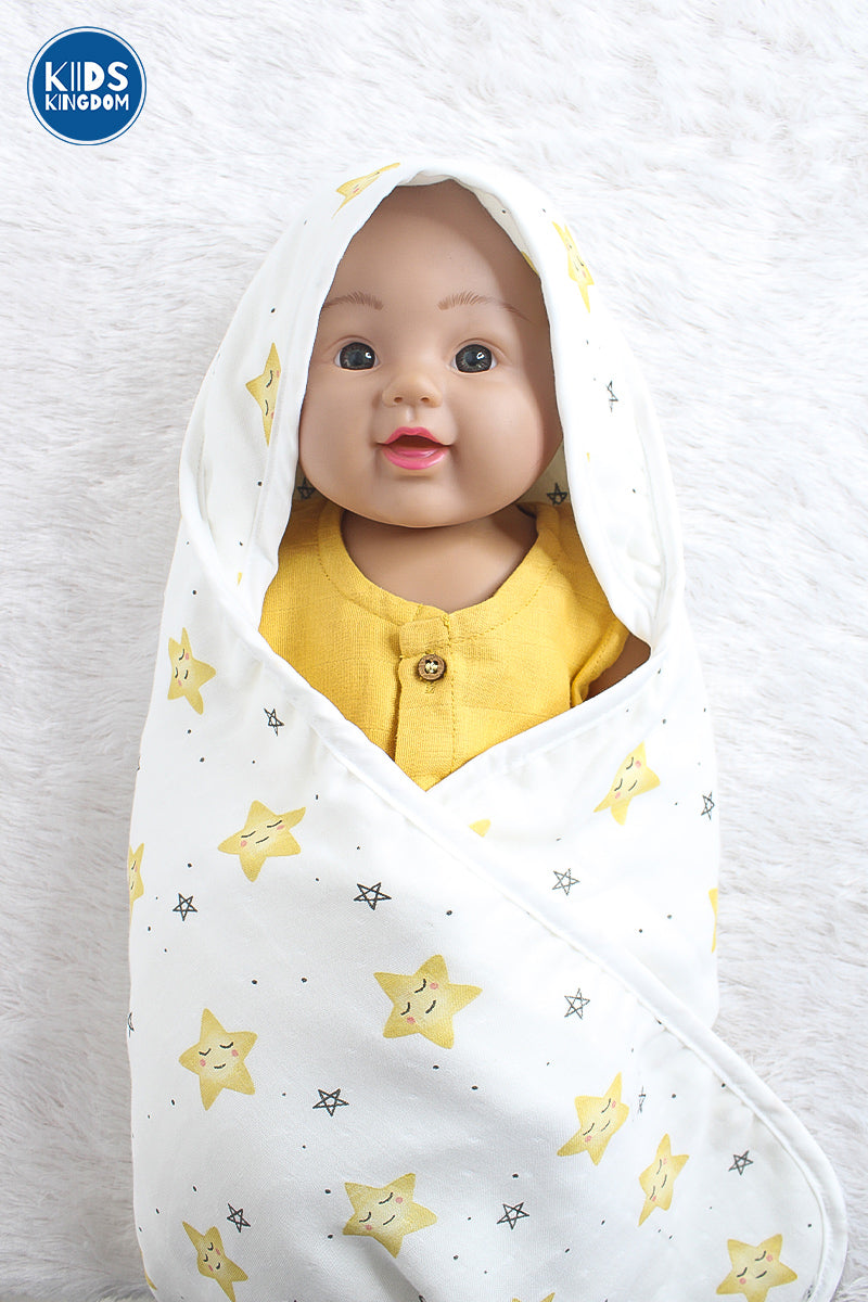 Muslin 8-Layer Newborn Hooded Receiving Blanket | Stars