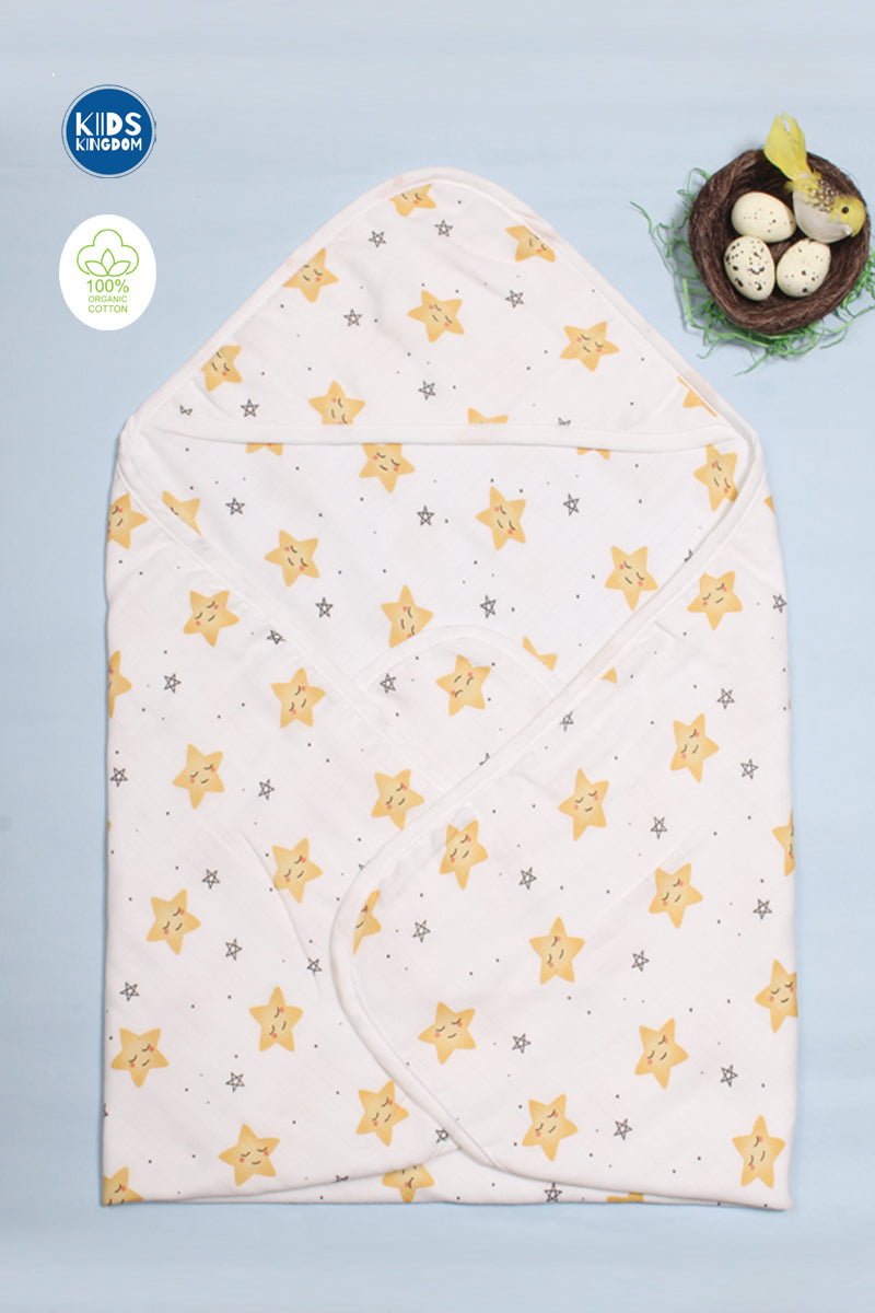 Muslin 8-Layer Newborn Hooded Receiving Blanket | Stars