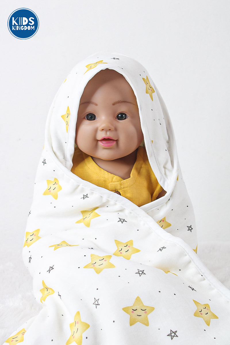 Muslin 8-Layer Newborn Hooded Receiving Blanket | Stars