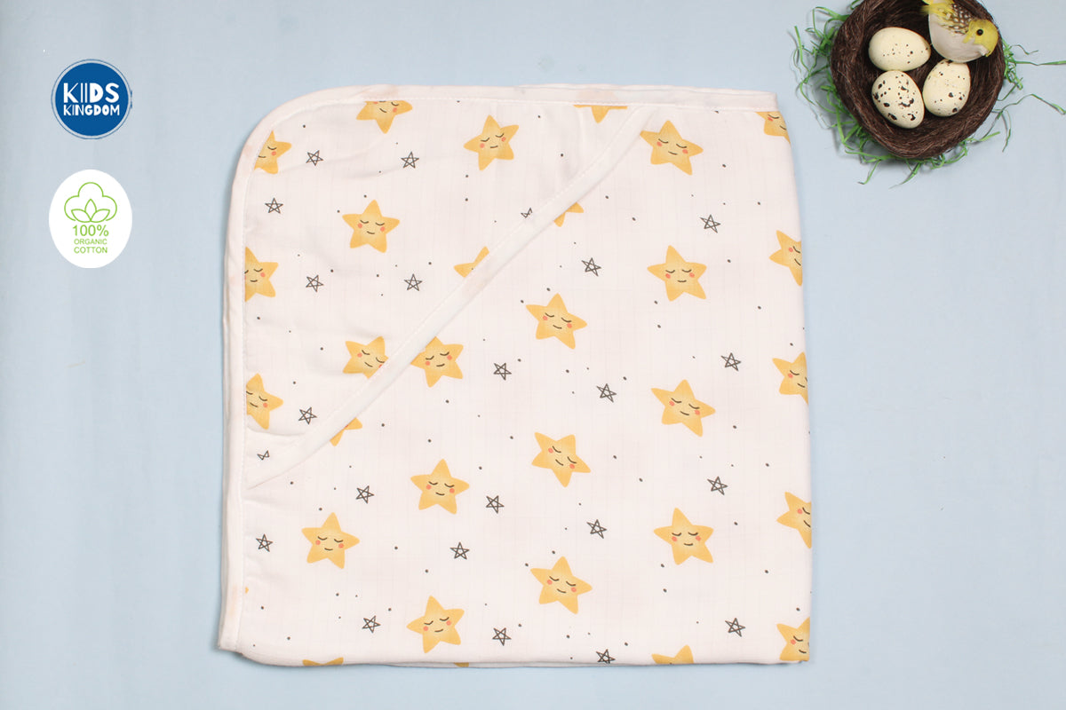 Muslin 8-Layer Newborn Hooded Receiving Blanket | Stars