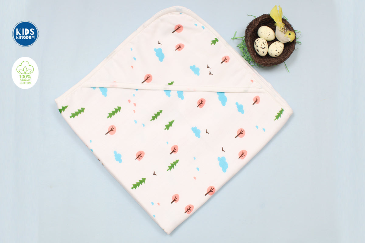 Muslin 8-Layer Newborn Hooded Receiving Blanket | Trees
