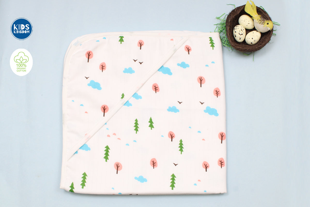 Muslin 8-Layer Newborn Hooded Receiving Blanket | Trees