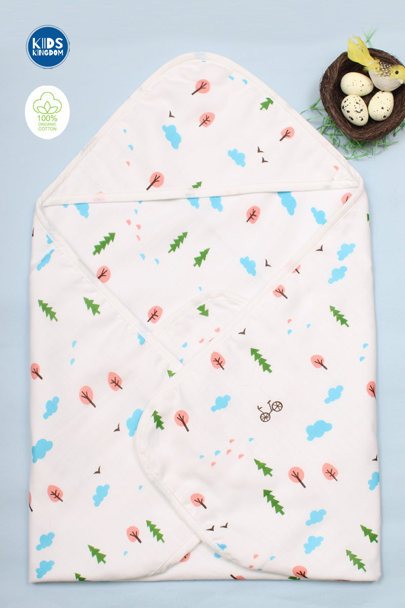 Muslin 8-Layer Newborn Hooded Receiving Blanket | Trees
