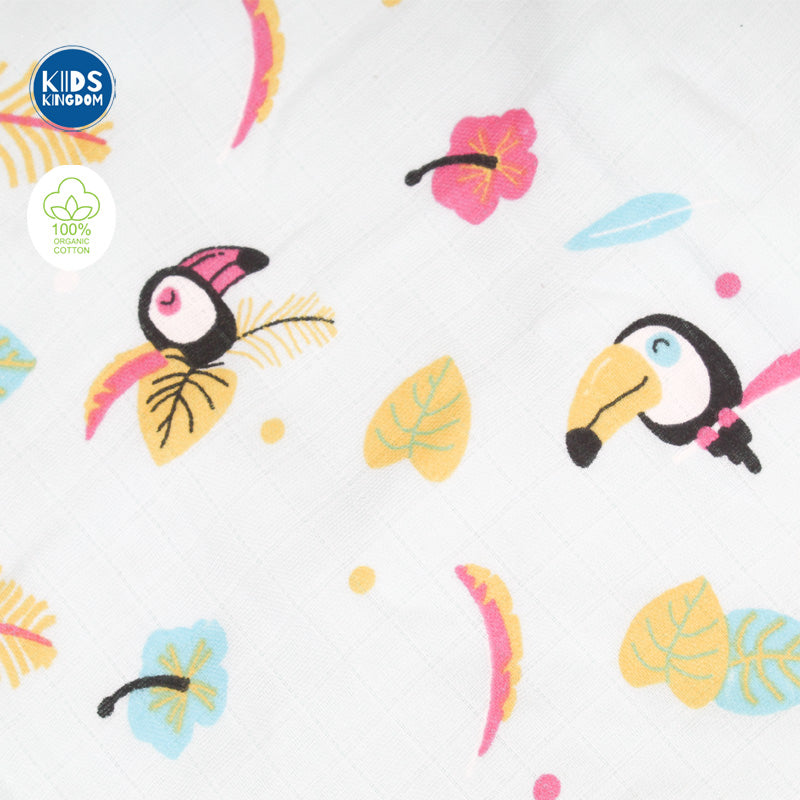 Muslin Hooded Towel 2-Layer Flamingo