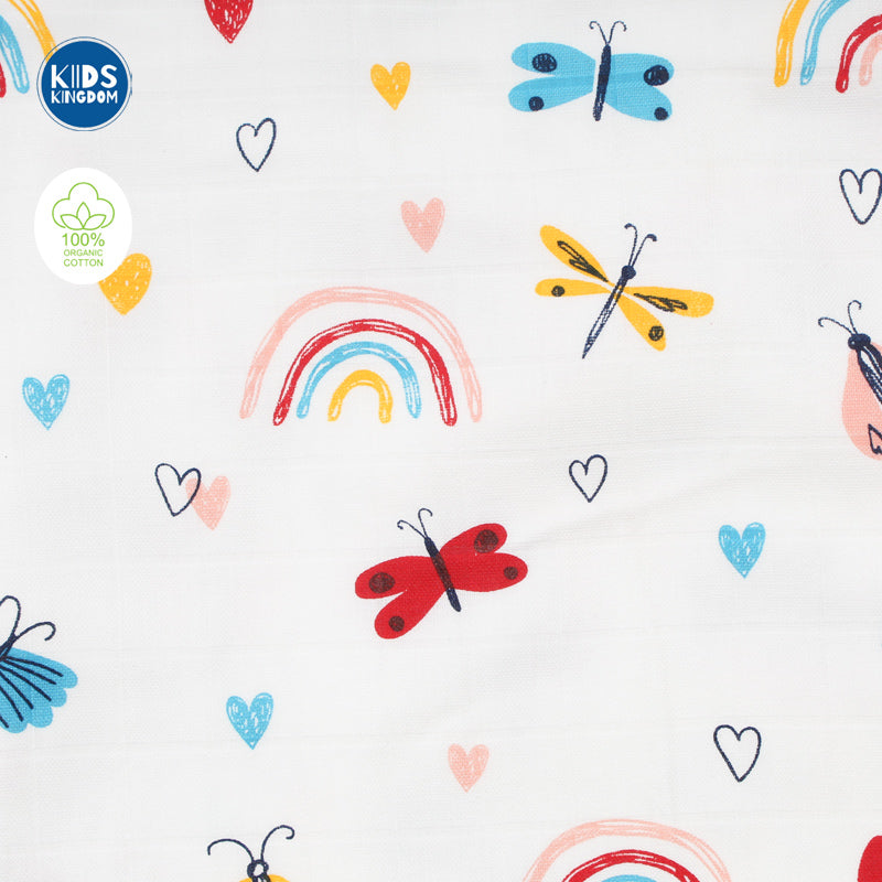Muslin 8-Layer Infant Hooded Receiving Blanket | Butterfly and Rainbow 2