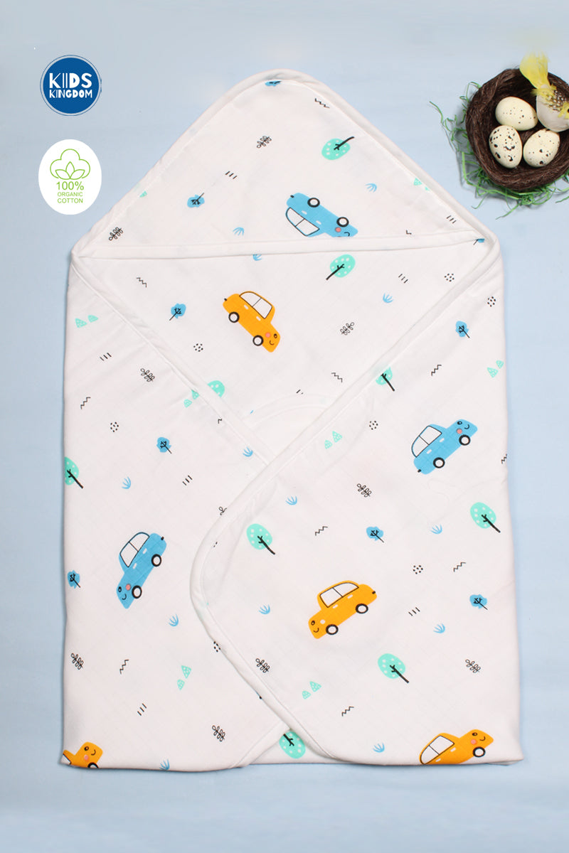 Muslin 8-Layer Infant Hooded Receiving Blanket | Cars