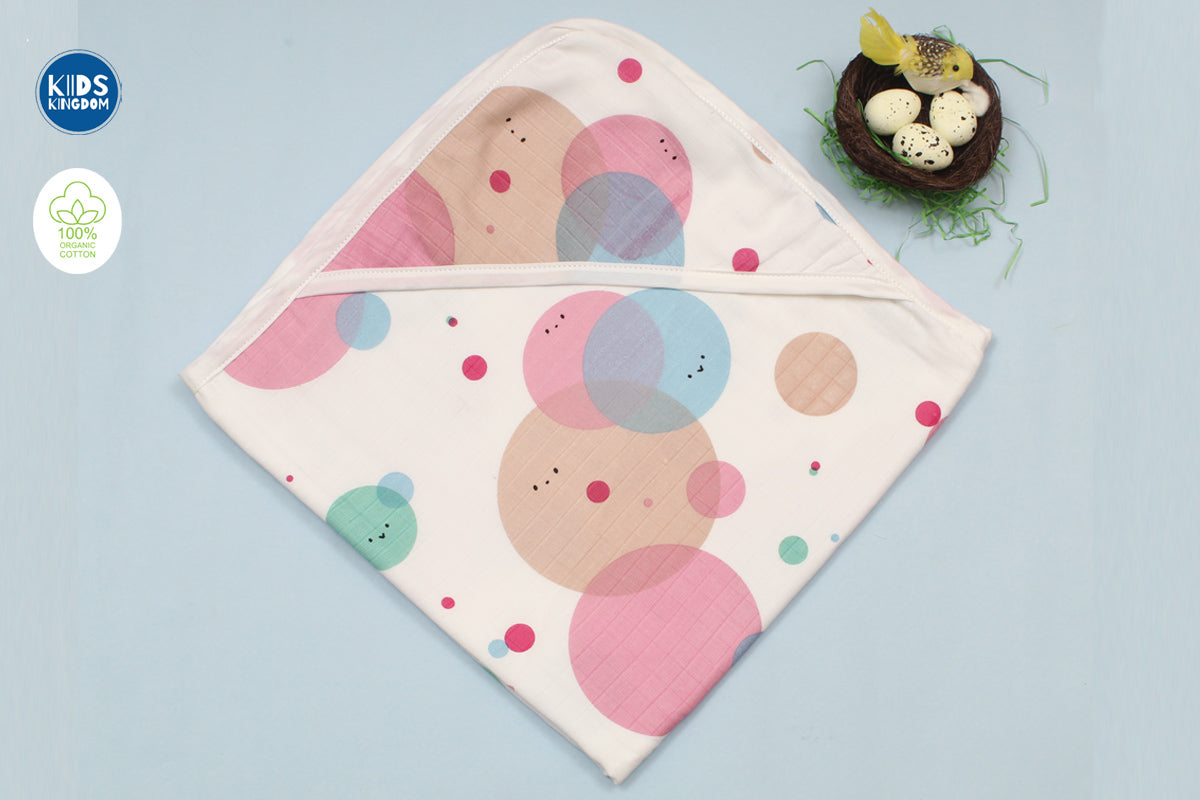 Muslin 8-Layer Newborn Hooded Receiving Blanket | Bubbles