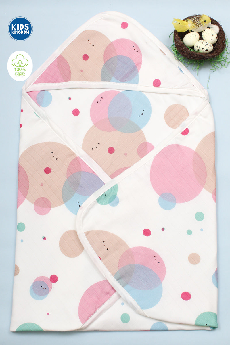 Muslin 8-Layer Newborn Hooded Receiving Blanket | Bubbles 1