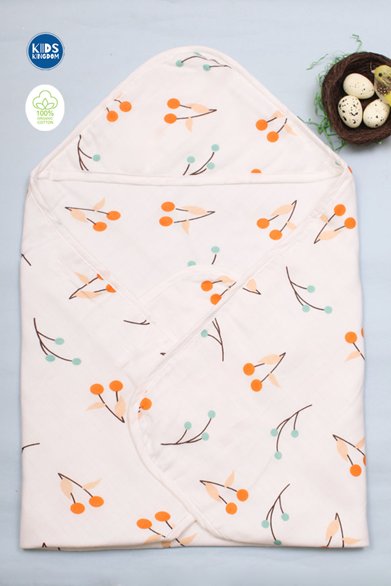 Muslin 8-Layer Newborn Hooded Receiving Blanket | Cherries