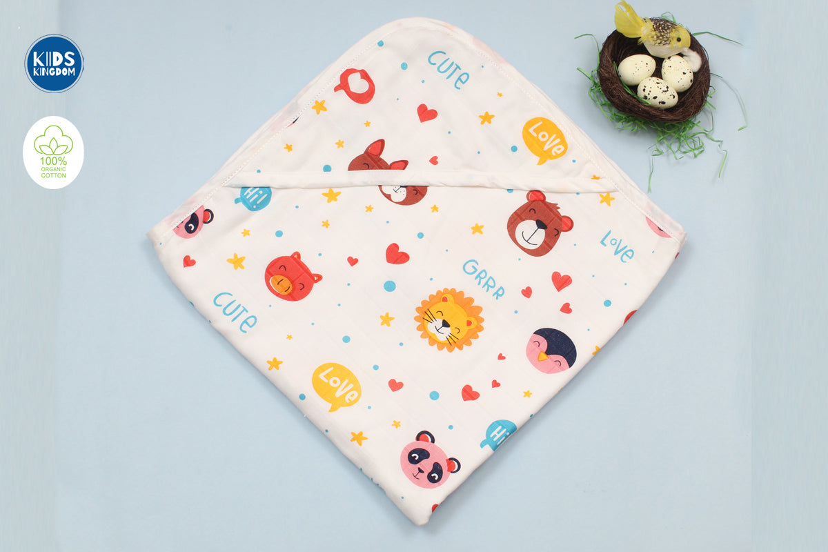 Muslin 8-Layer Newborn Hooded Receiving Blanket | Jungle