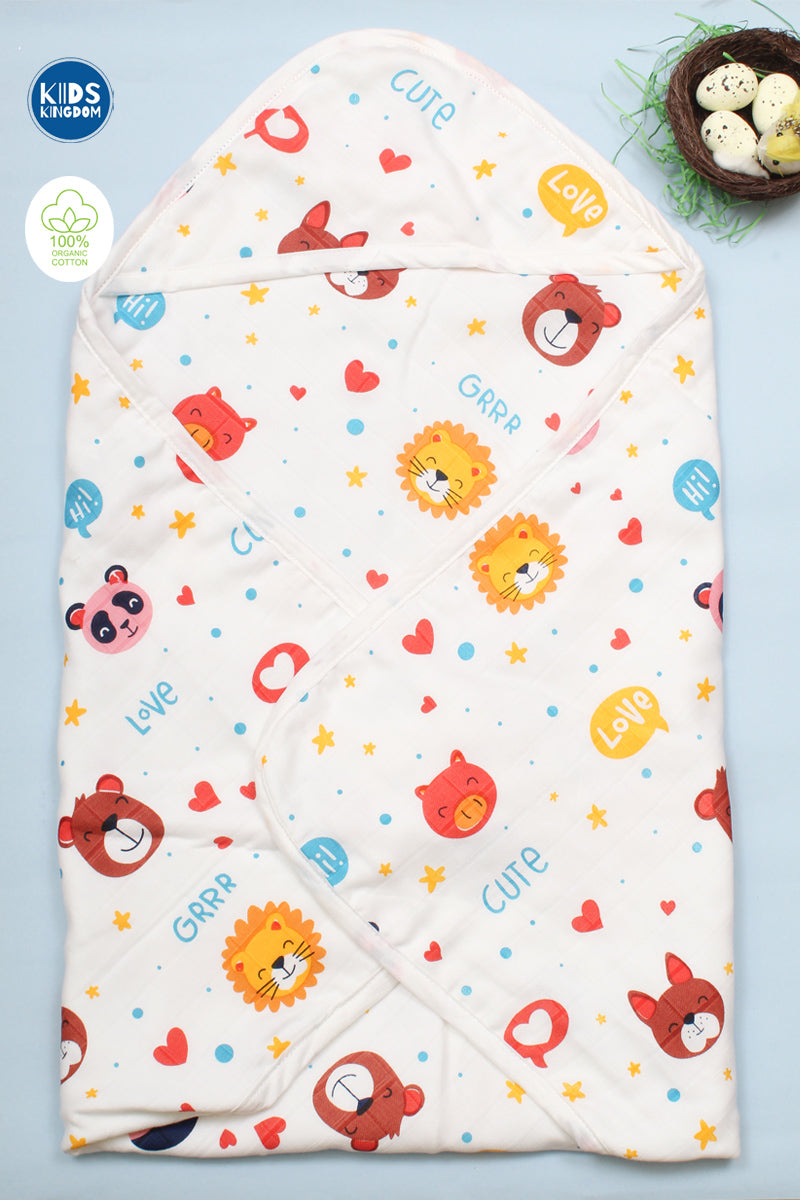 Muslin 8-Layer Newborn Hooded Receiving Blanket | Jungle 1