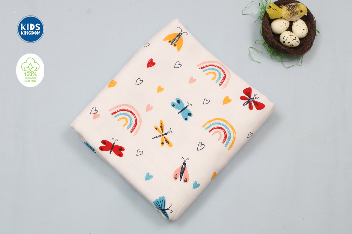 Muslin 8 Layer Blanket Butterfly And Rainbow