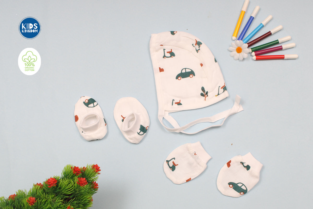 Muslin Cap Mitten Booties Car