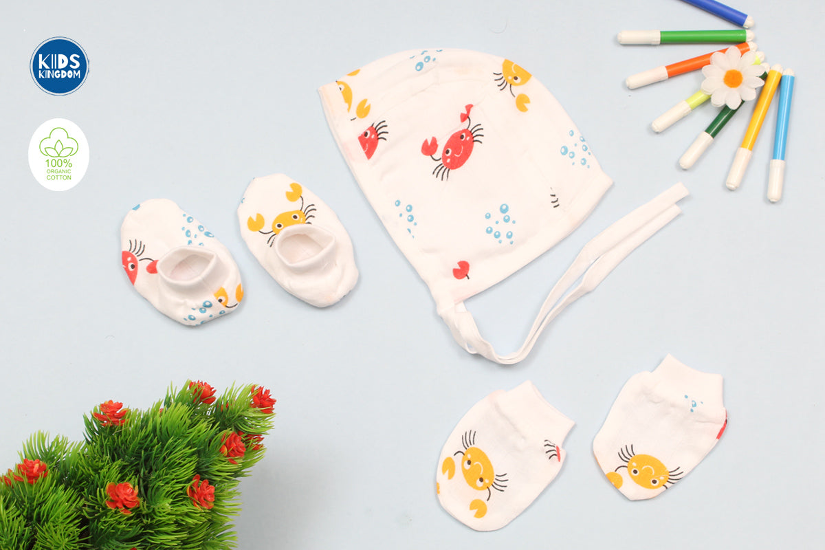 Muslin Cap Mitten Booties Crab