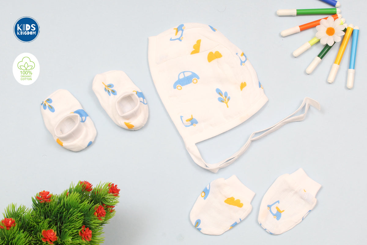 Muslin Cap Mitten Booties Set | Scooty