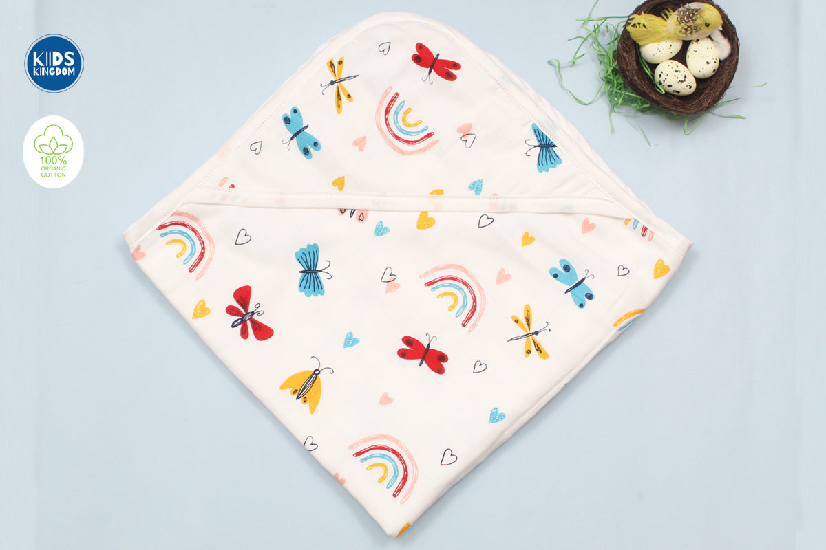 Muslin Hooded Receiving Blanket 8-Layer Butterfly and Rainbow