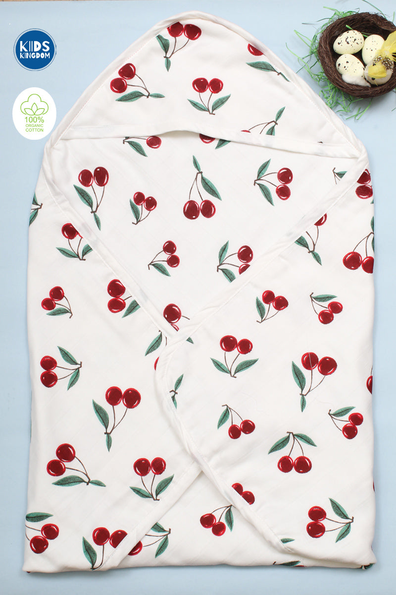 Muslin Hooded Receiving Blanket 8-Layer Cherry