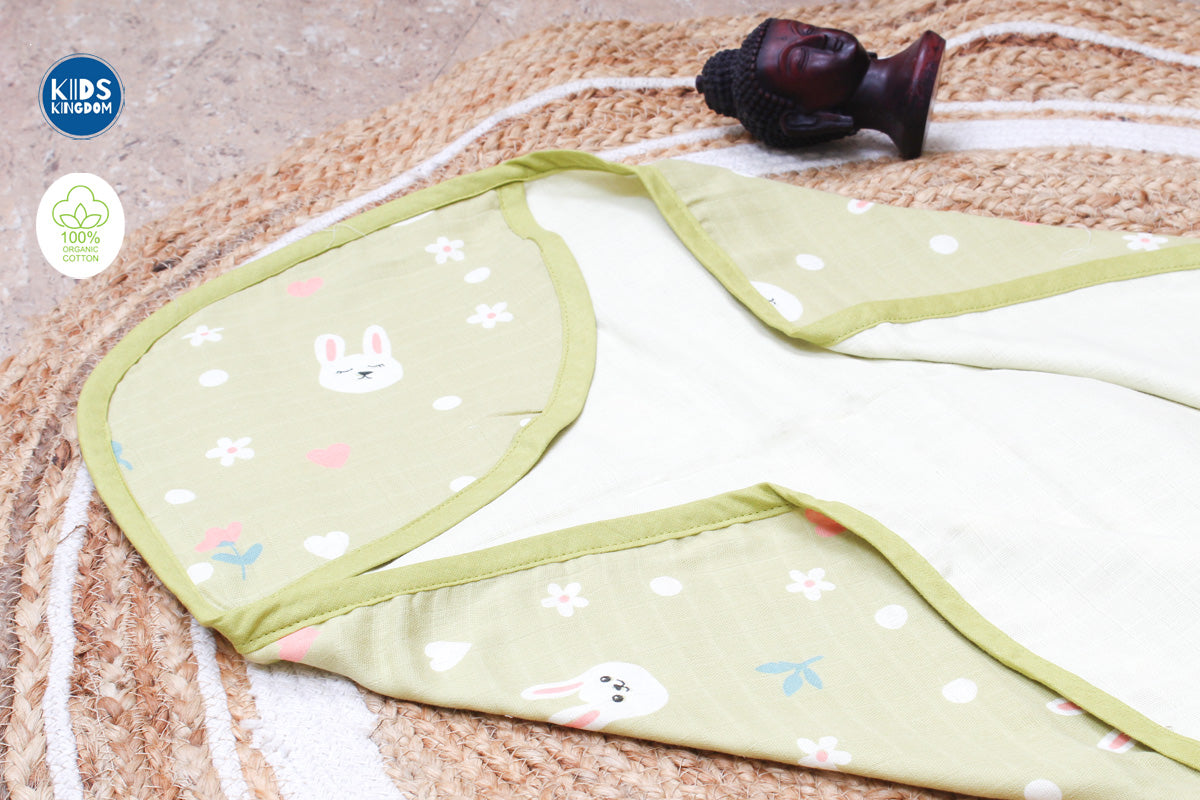 Muslin Hooded Towel 2-Layer Olive Bunny