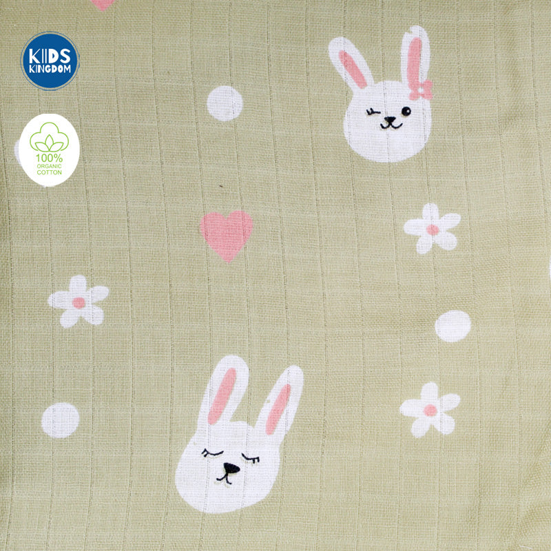 Muslin Hooded Towel 2-Layer Olive Bunny