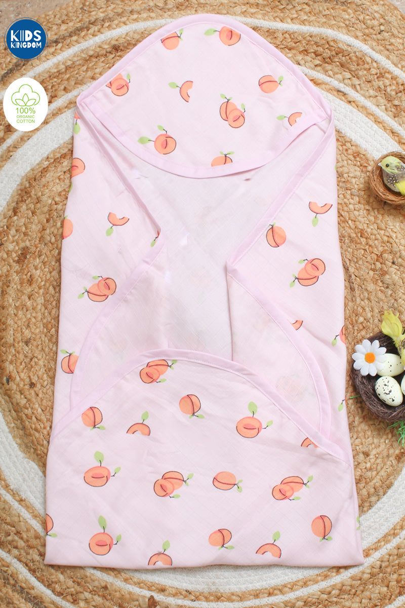 Muslin Hooded Towel 2-Layer Peach