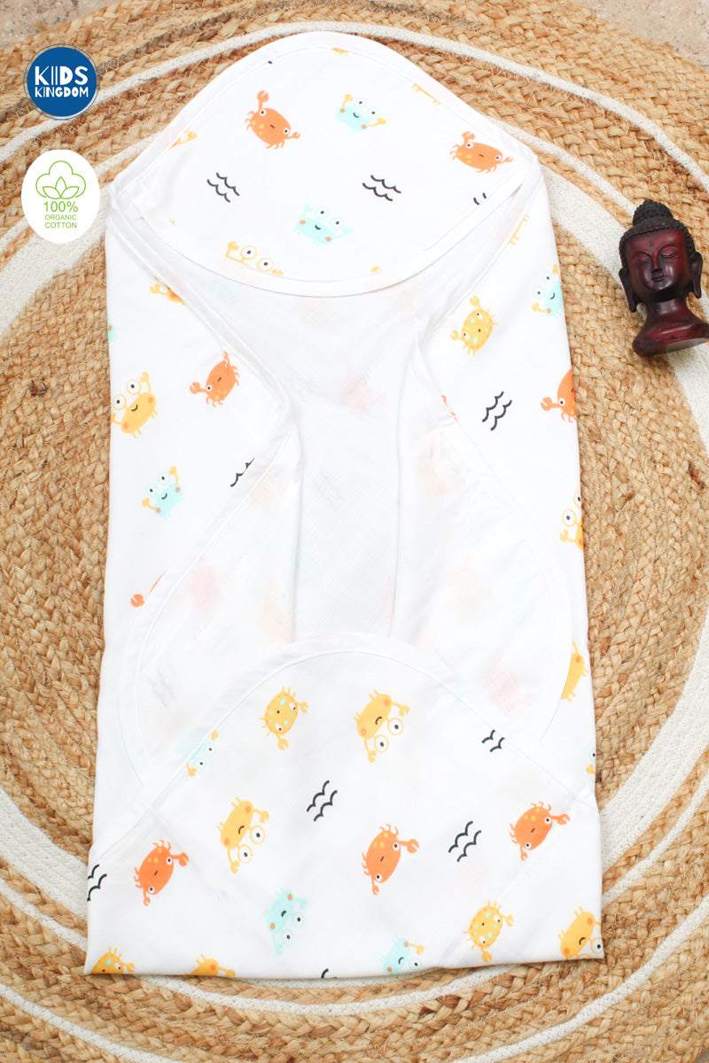 Muslin Infant Hooded Bath Towel 2-Layer | Crab