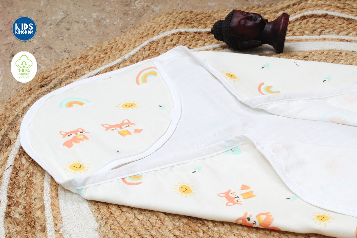 Muslin Infant Hooded Bath Towel 2-Layer | Fox 1
