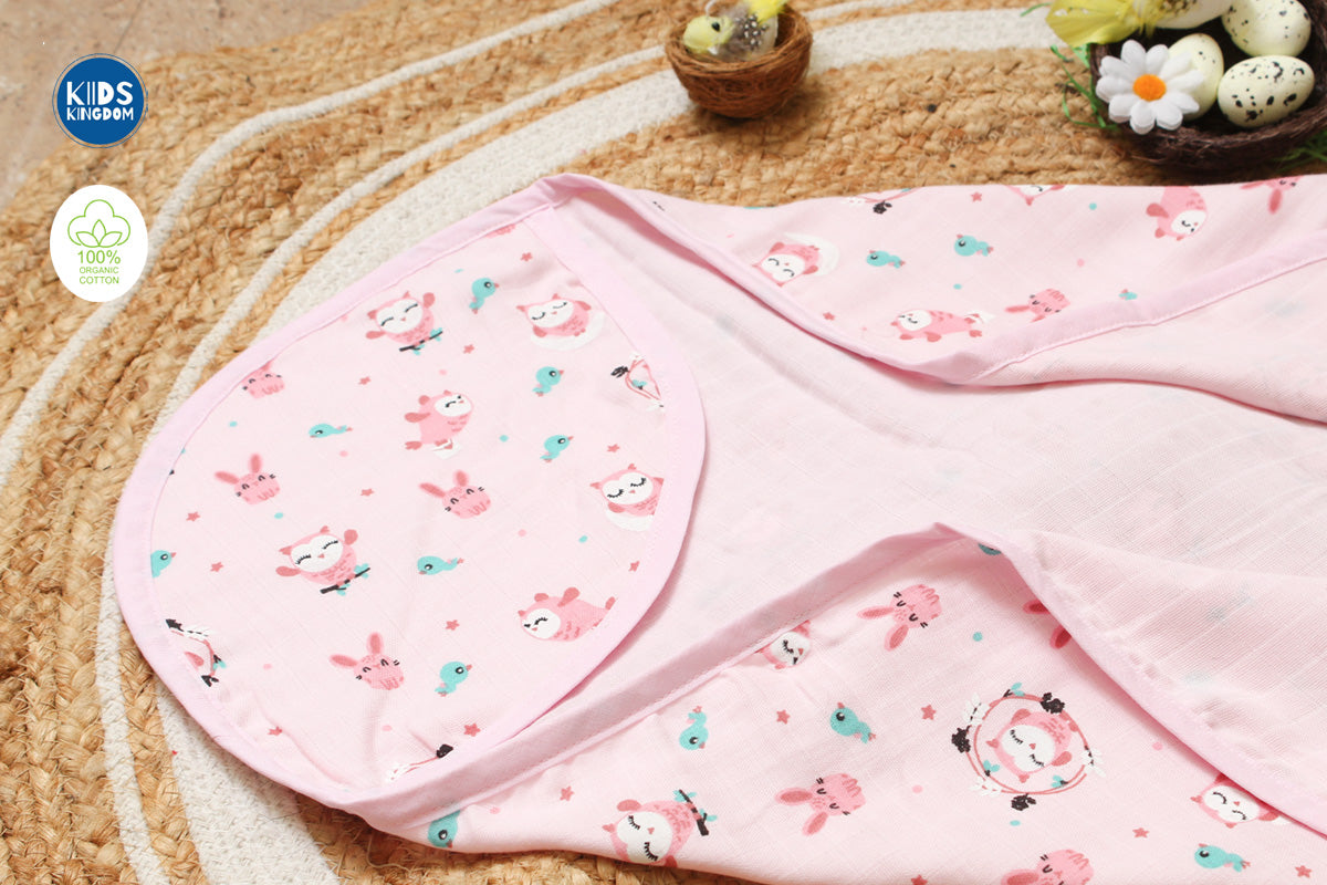 Muslin Infant Hooded Bath Towel 2-Layer | Owl 1