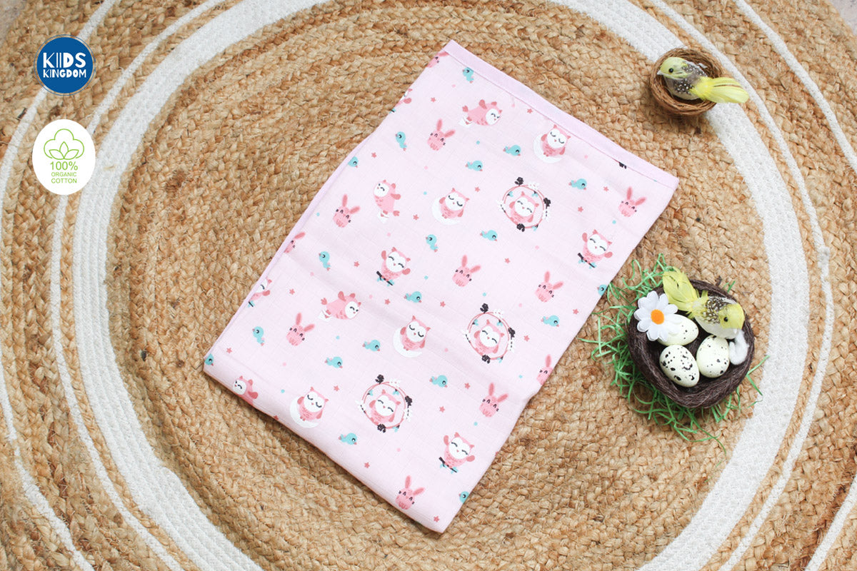 Muslin Infant Hooded Bath Towel 2-Layer | Owl 2