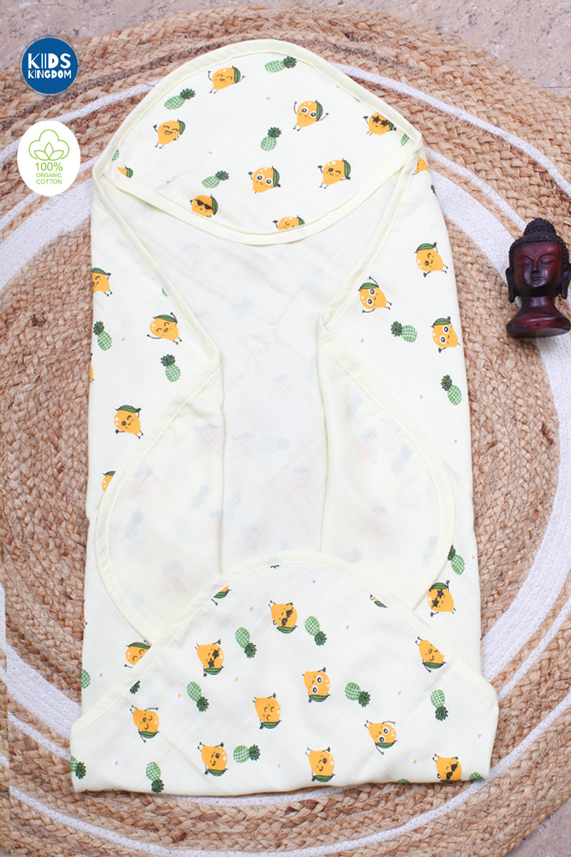 Muslin Infant Hooded Bath Towel 2-Layer | Yellow Mango
