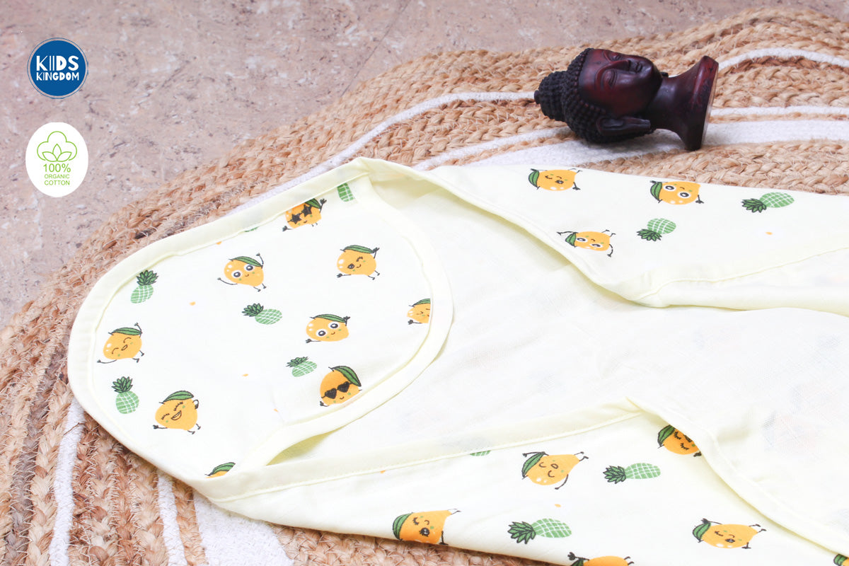 Muslin Infant Hooded Bath Towel 2-Layer | Yellow Mango 1