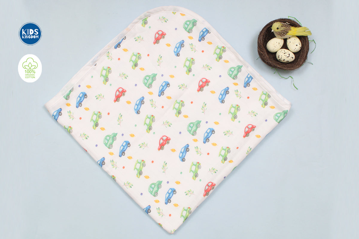 Muslin Infant Hooded Bath Towel 2-Layer | Cars