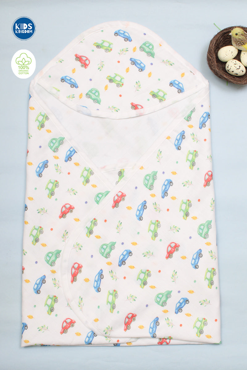 Muslin Infant Hooded Bath Towel 2-Layer | Cars
