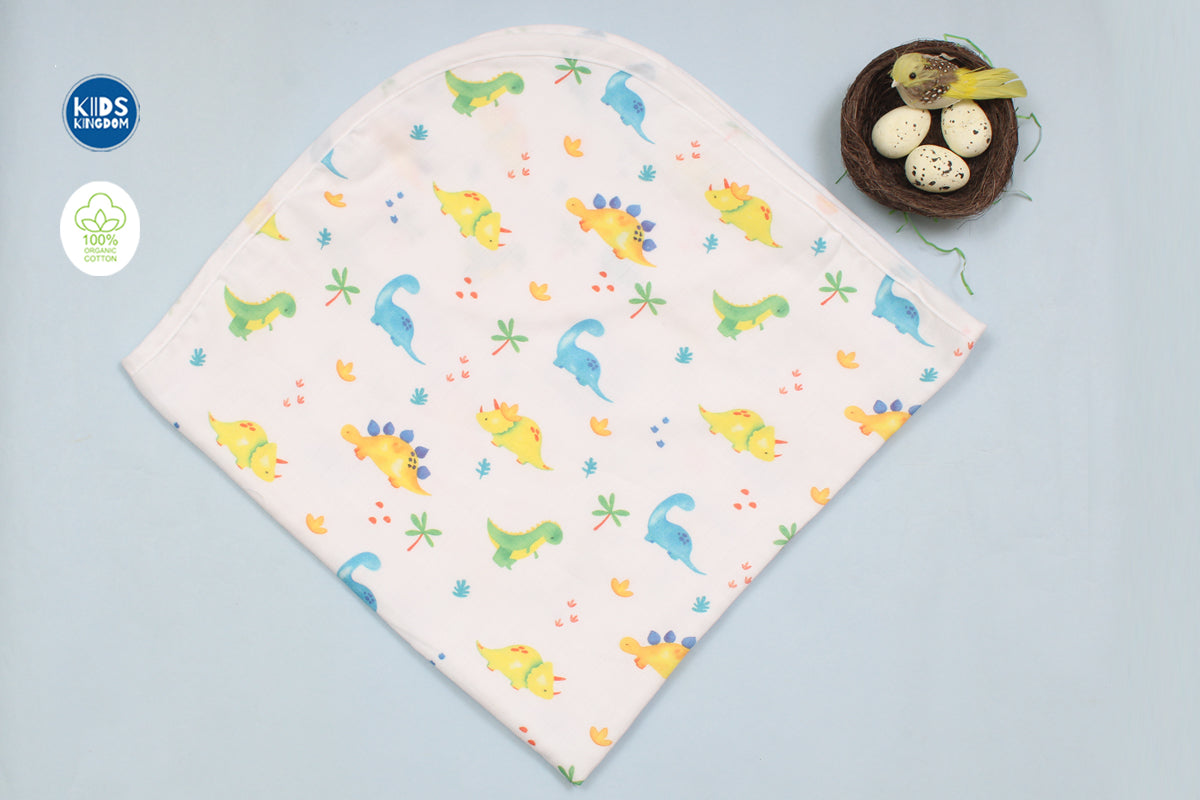 Muslin Infant Hooded Bath Towel 2-Layer | Dino