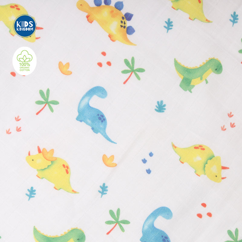 Muslin Infant Hooded Bath Towel 2-Layer | Dino