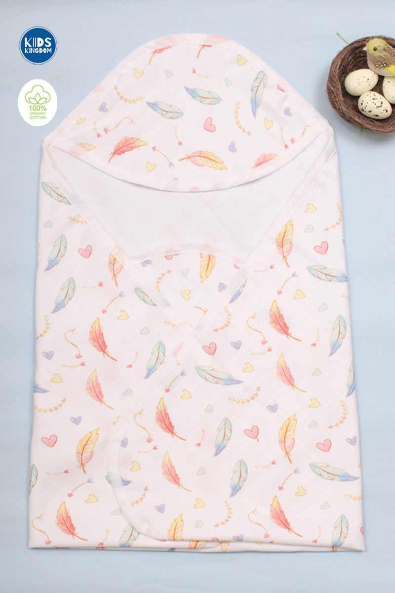 Muslin Infant Hooded Bath Towel 2-Layer | Feather