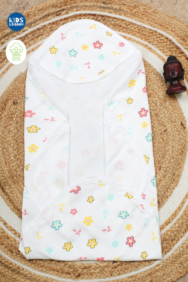 Muslin Infant Hooded Towel 2-Layer | Flower