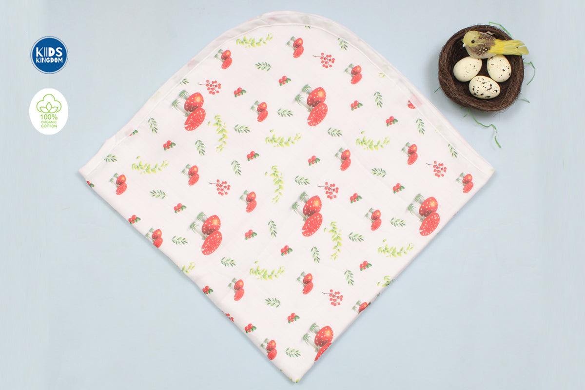 Muslin Infant Hooded Bath Towel 2-Layer | Mushroom