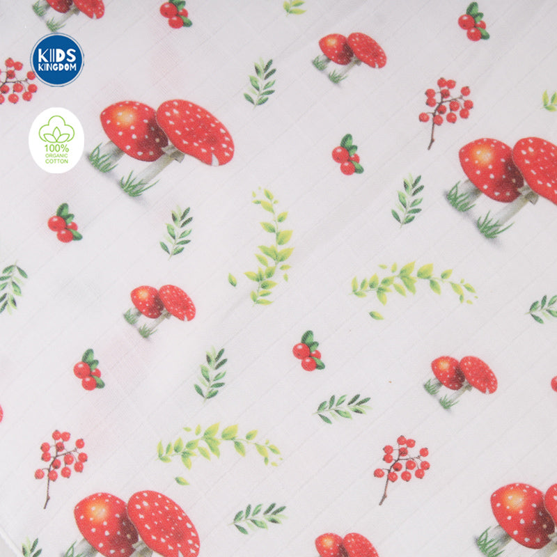 Muslin Infant Hooded Bath Towel 2-Layer | Mushroom