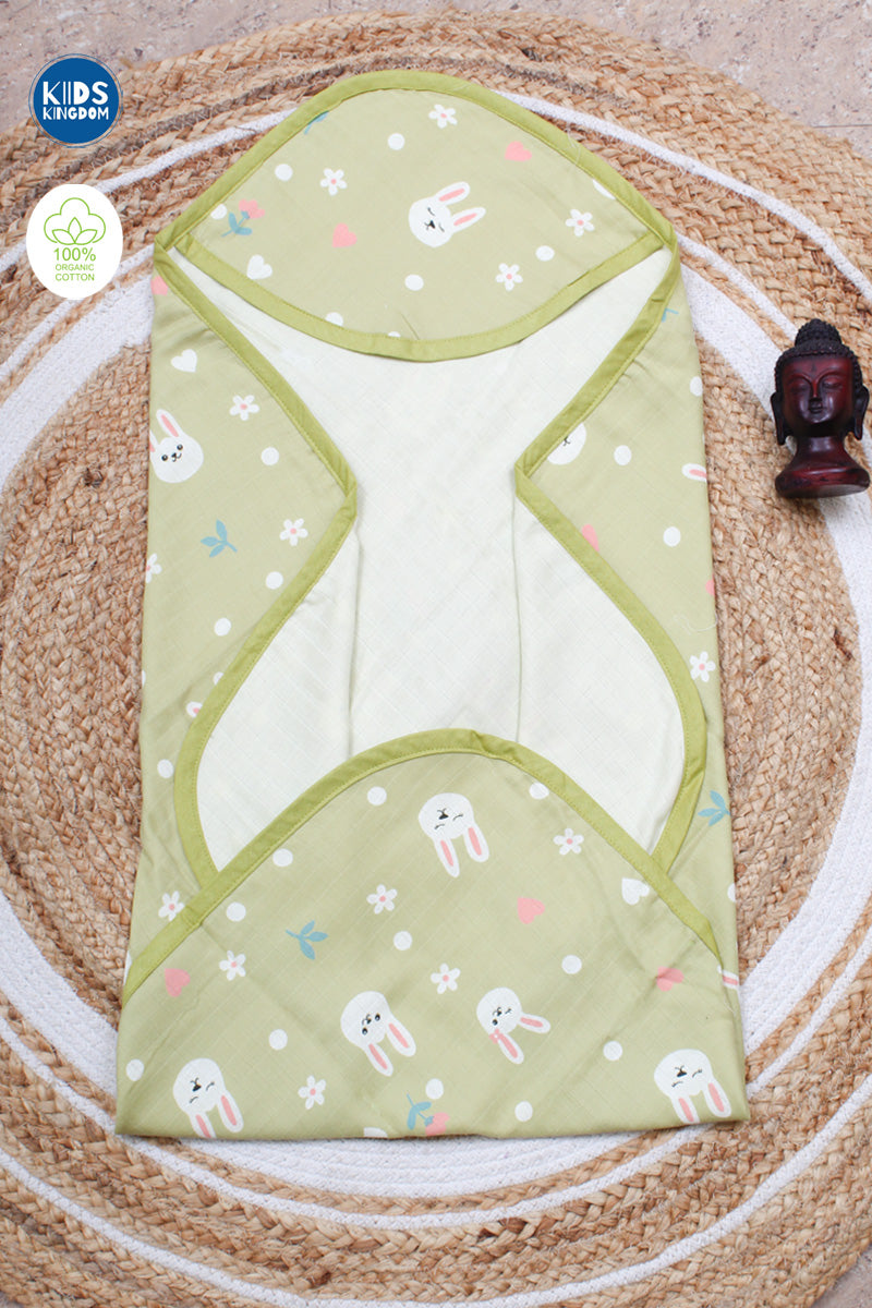Muslin Infant Hooded Towel 2-Layer | Olive Bunny