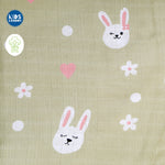 Muslin Infant Hooded Towel 2-Layer | Olive Bunny 2