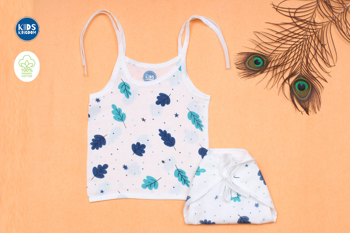 Muslin Jabla Matching Nappie Blue Leaf