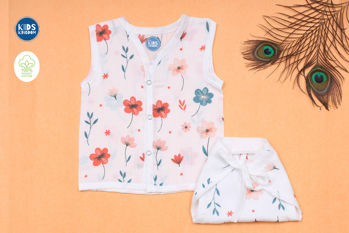 Muslin Jabla Matching Nappie Flower